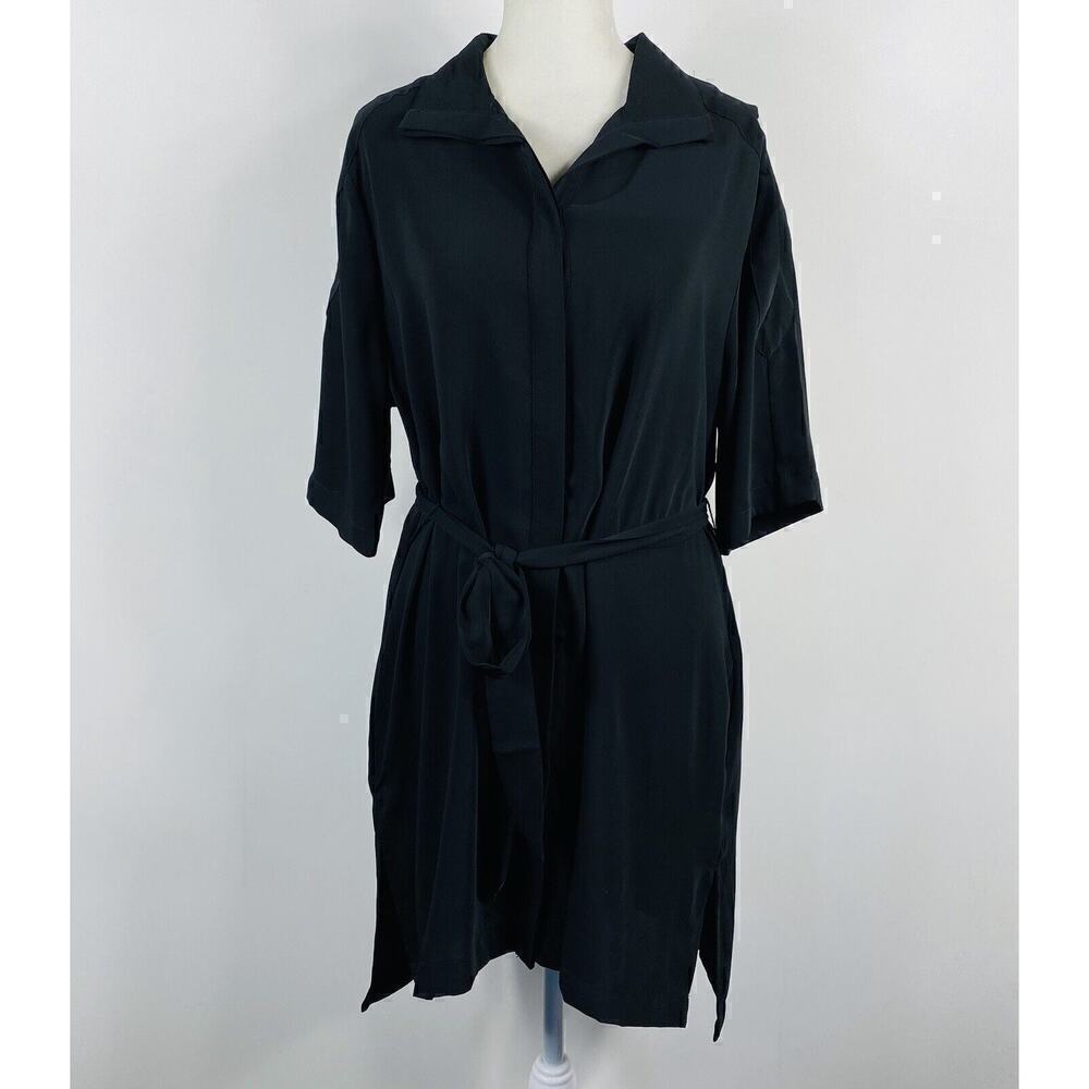 Chico's Cold Shoulder Collared Tie Belt Waist Shirt Black